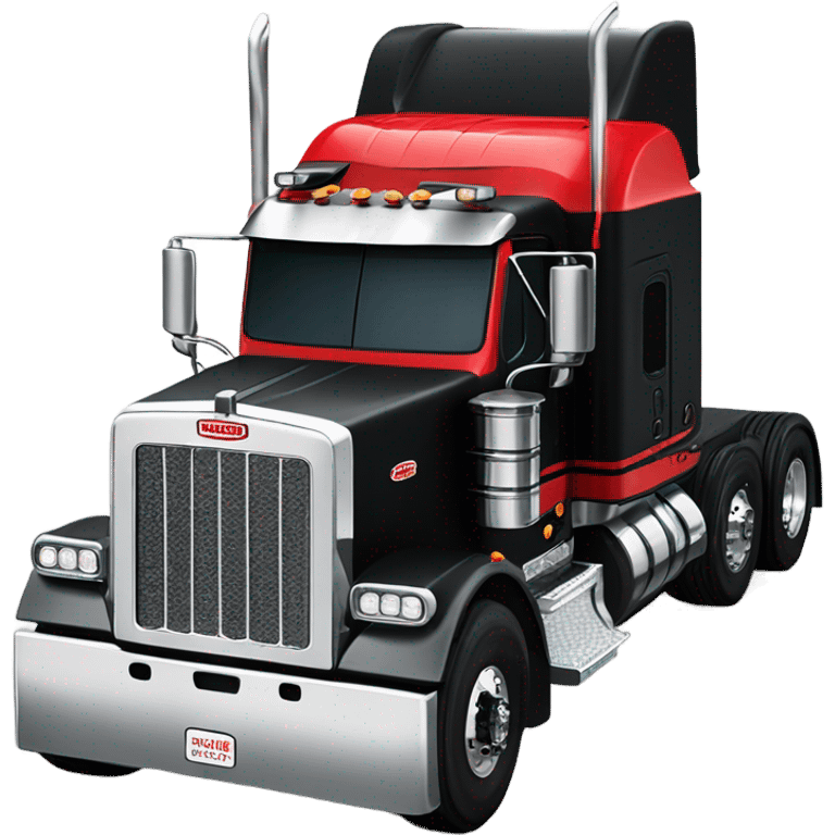 Peterbilt 379 black with red frame with flat top and slash cut exhaust stacks and dual rear tires and flat bumper emoji