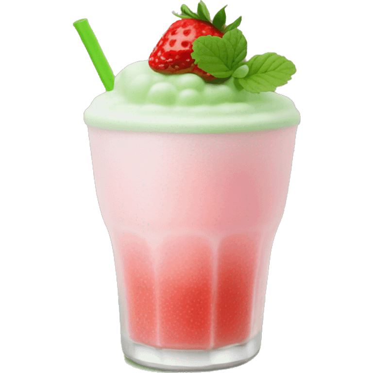 Light pink strawberry drink with green matcha cold foam on top  emoji