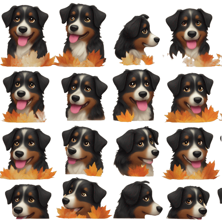 Small black australian shepherd dog wearing autumn emoji