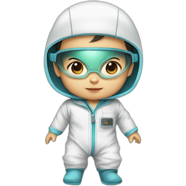 asian baby boy with lab suit and goggle emoji