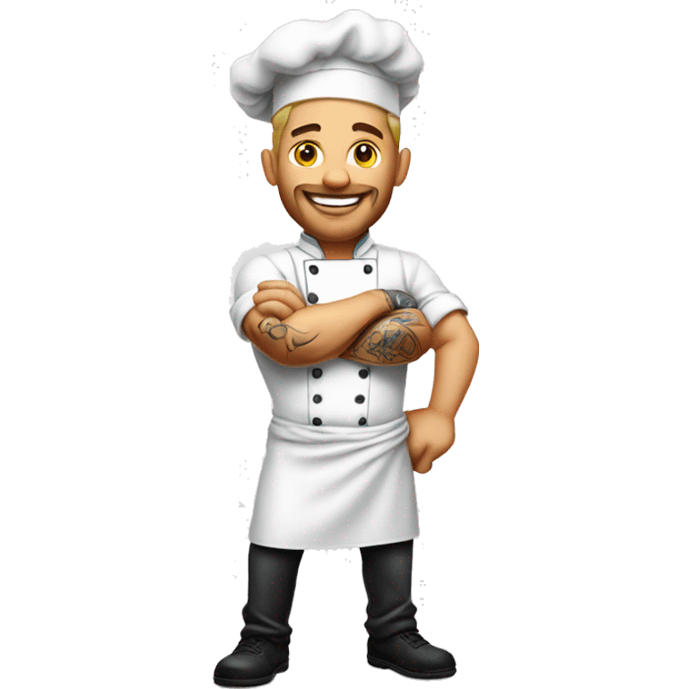 Muscular white handsome male chef with tattoos emoji