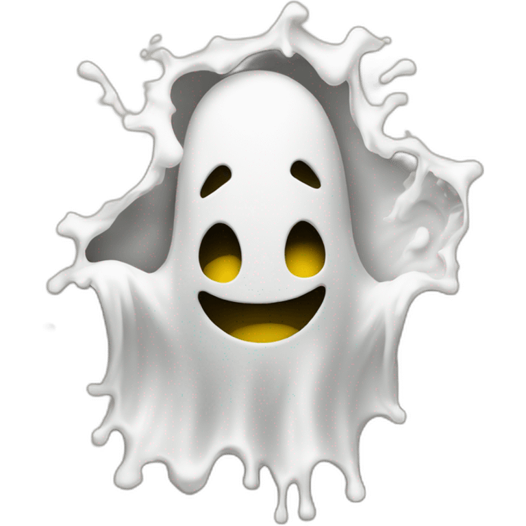 ghost stuck halfway in a wall ejecting a spray of yellowish white milky substance from center of body in all directions emoji