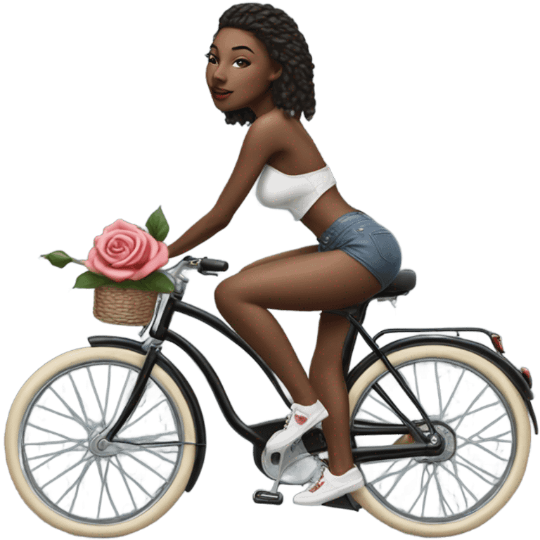 Hyper Realistic beautiful woman model with a small rose tattoo riding a bike emoji