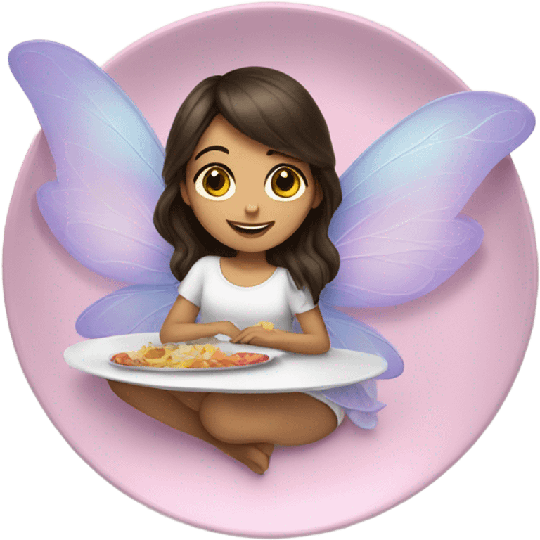 Brunette girl with fairy wings laying on a platter emoji