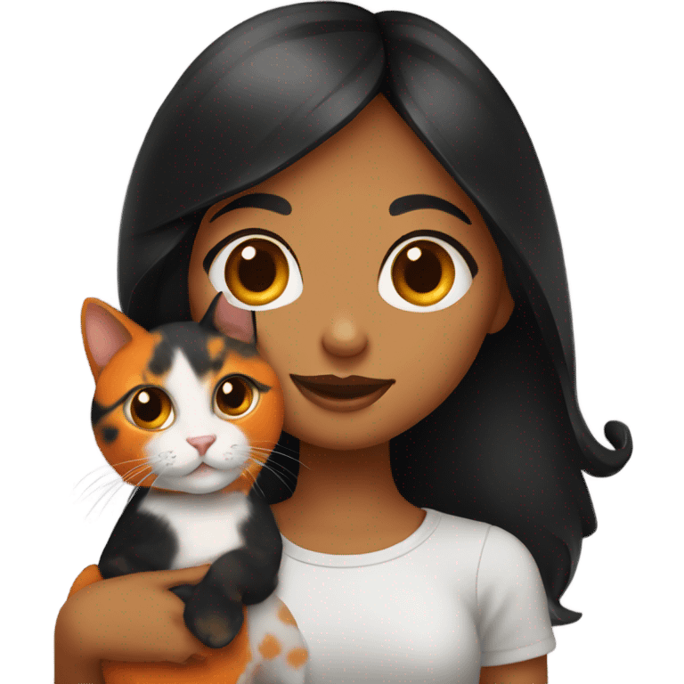 Black haired girl holding orange and black colored cat emoji