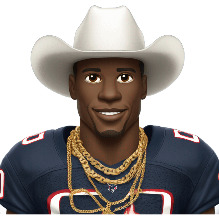 Andre Johnson, Houston Texans jersey, gold chains, cowboy hat, gold rings, emoji