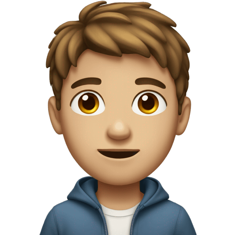 Boy with brown hair and one ear that has blown up emoji