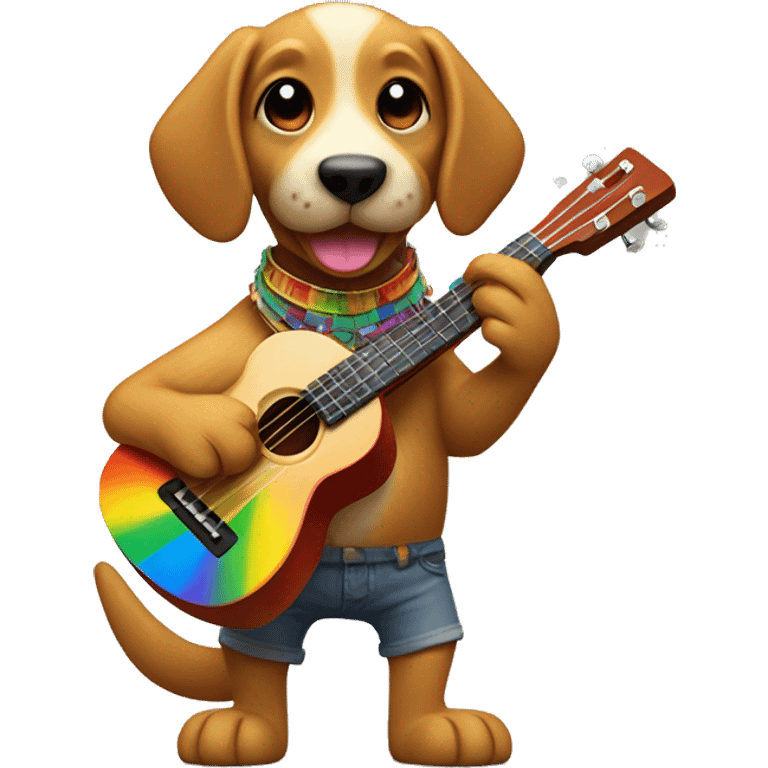 rainbow dog playing the ukulele, holding an echpochmak in its hind paw and a credit card in the other hind paw emoji