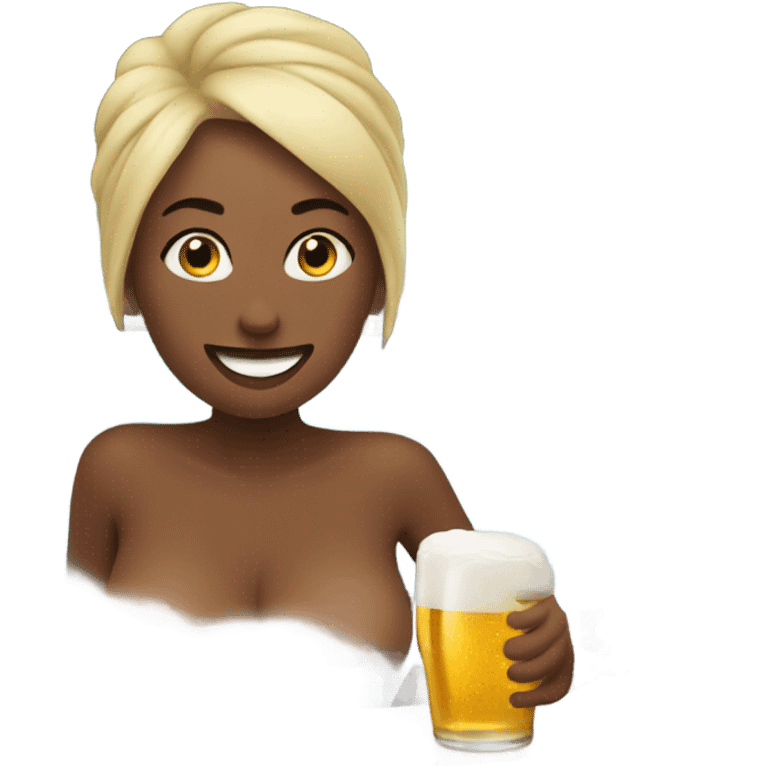 Female in hot tub with beer emoji