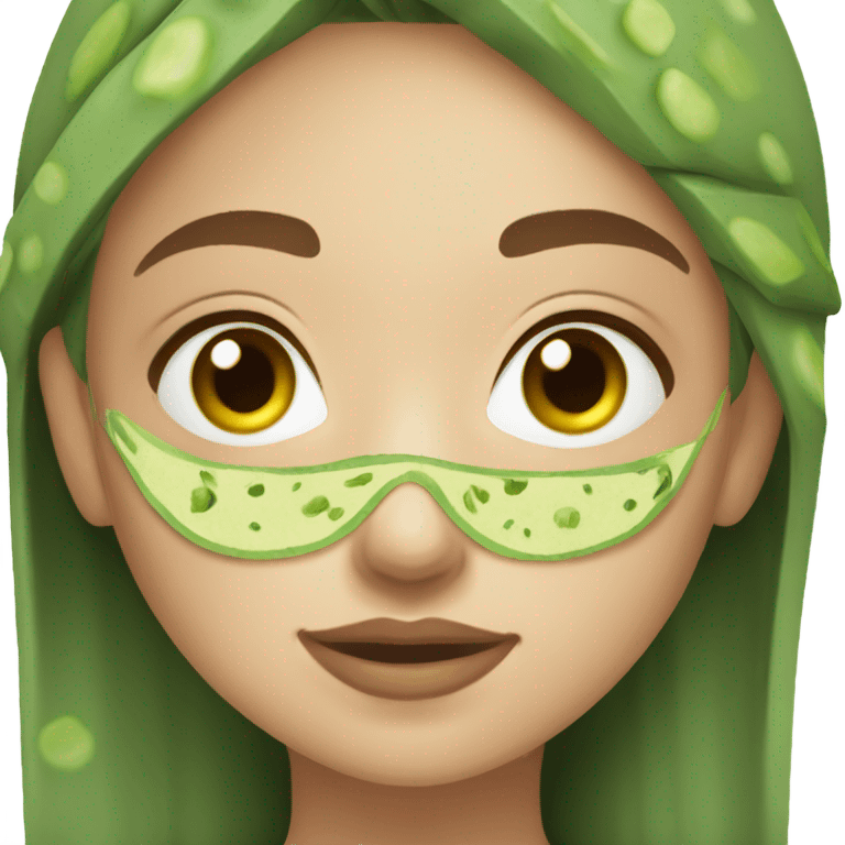 Girl with freackles Brown hair and white skin wears skin care mask Thats Green and pickle on her closed eyes emoji