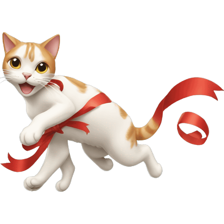 cat chasing long ribbon emoji