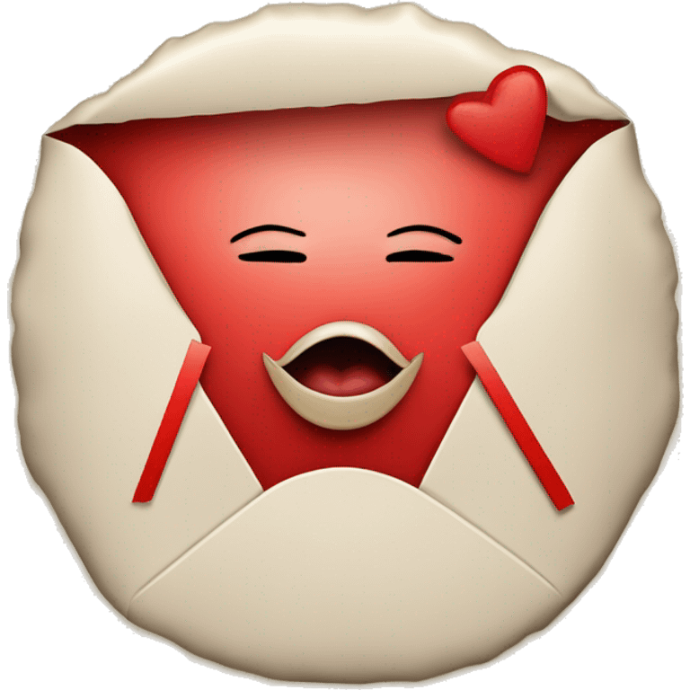 envelope with red outlining and a kiss mark on the seal  emoji