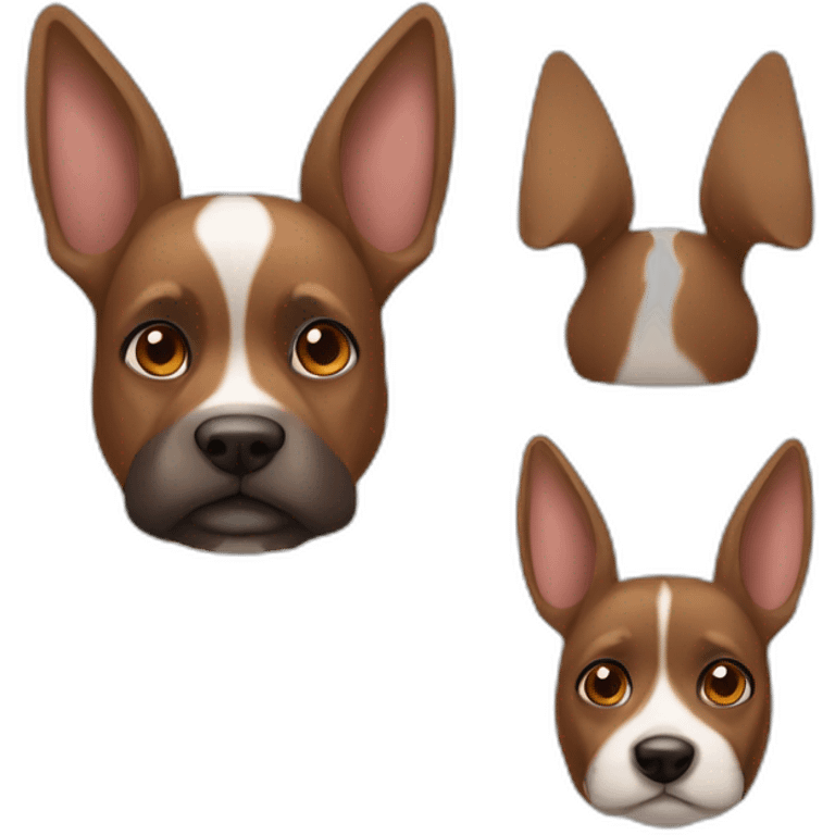 Yorkshire dog brown eyes and medium-long brown hair, one folded ear and one rabbit-style ear emoji