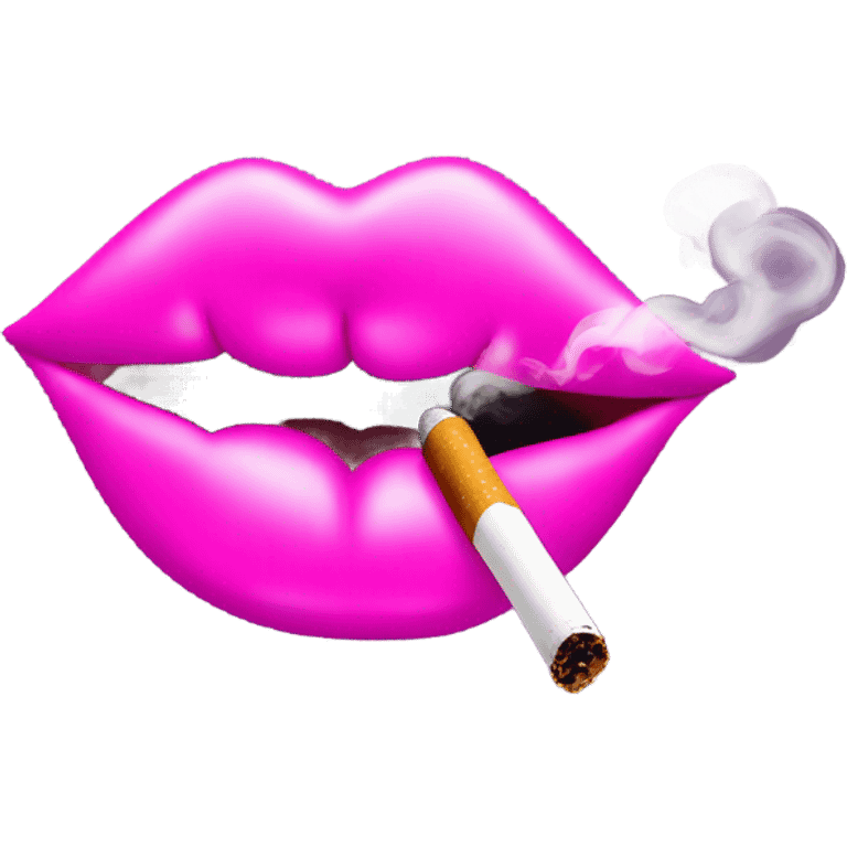 Neon pink lips are blowing smoke, and a cigarette is in her mouth emoji