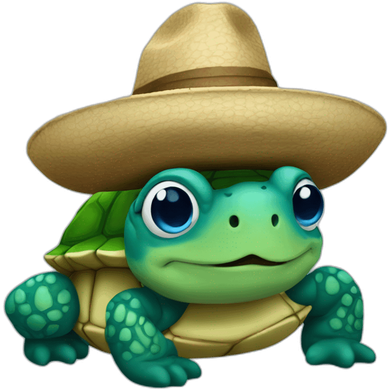 una tortuga azul con sombrero triste emoji