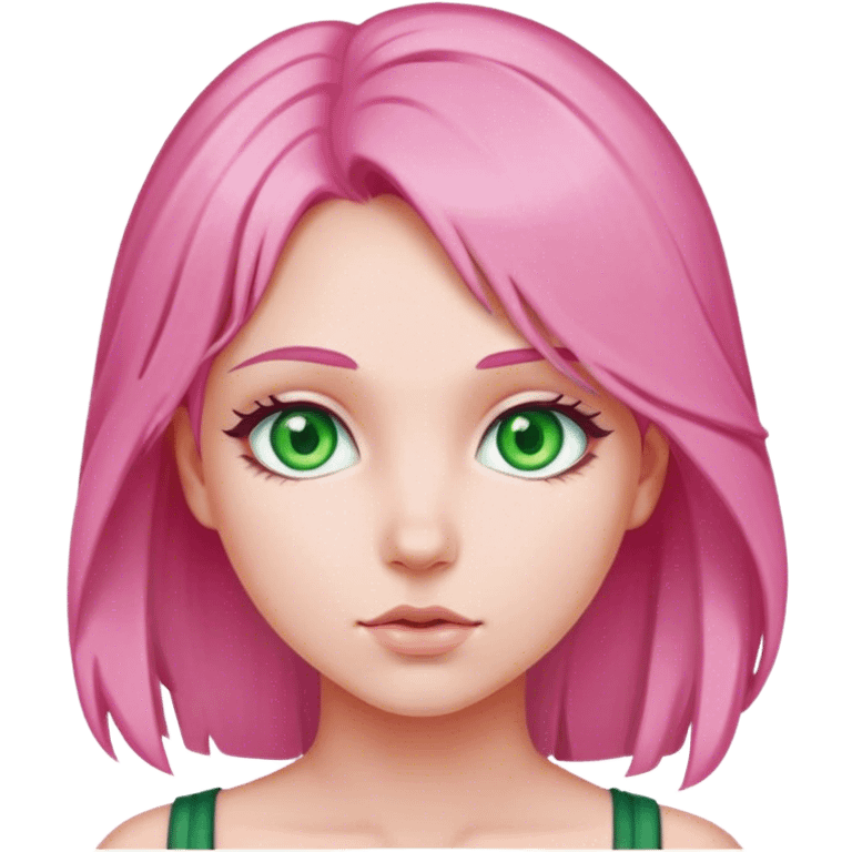 pink haired girl portrait green eyes  emoji