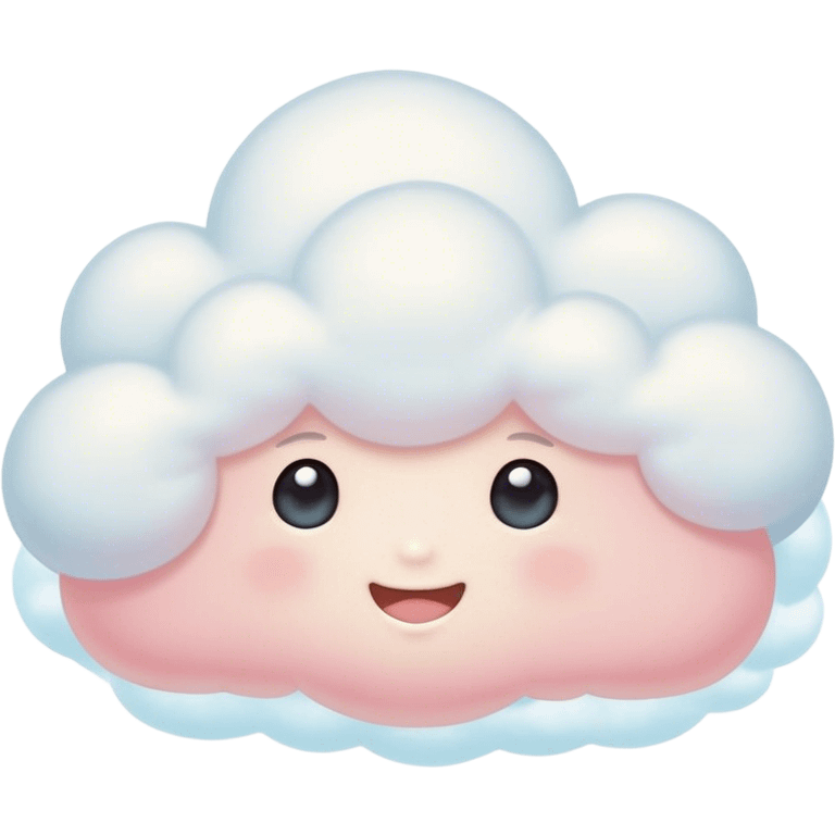 Cinematic tiny snuggly cloud, soft fluffy texture, gentle glowing edges, cute blushing cheeks, floating peacefully in a pastel sky, warm and dreamy. emoji