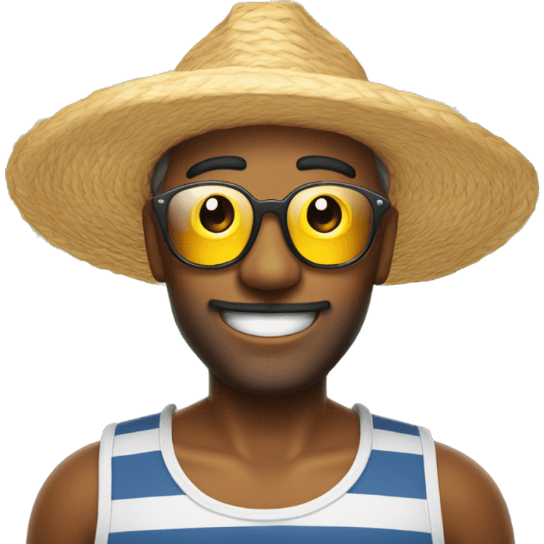 Crie um emoji do influencer Tião do bar com chapéu de praia emoji