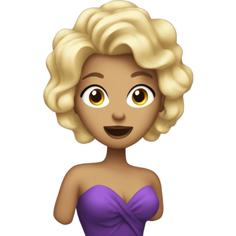 Blonde female singer singing in big puffy purple dress emoji