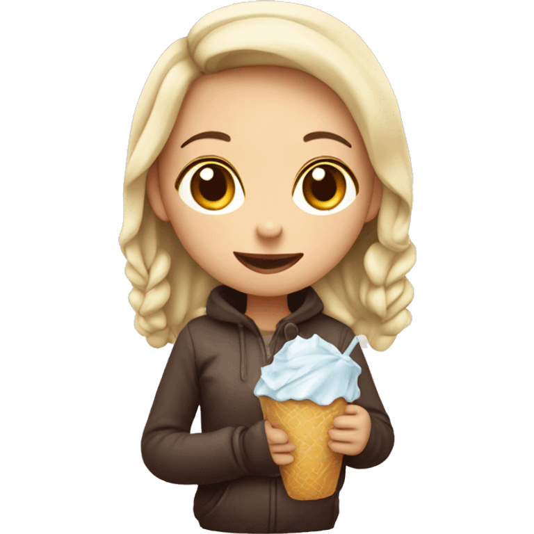 A girl eating ice with vanilla and chocolate  emoji