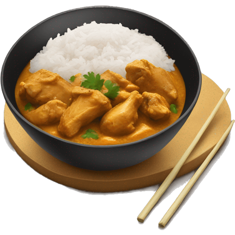 One Black bowl with chicken curry and rice  emoji