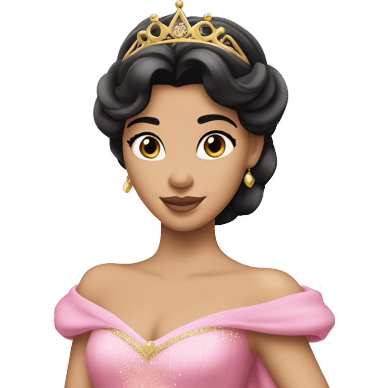 Princess Aurora with black hair with gold tiara pink dress   emoji