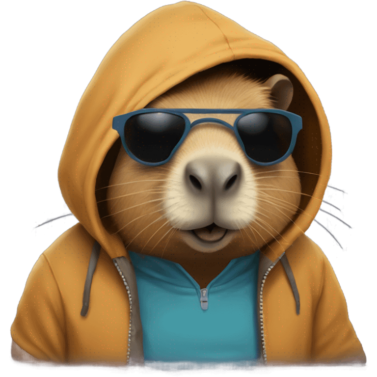 Capybara wearing a hooded sweat shirt and shades emoji