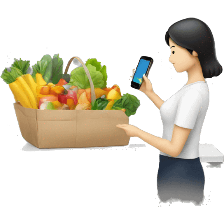 an image representing customer placing a grocery order on a mobile device emoji