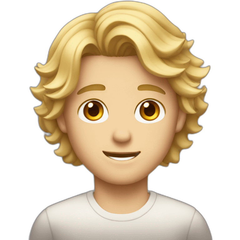 A handsome boy with wavy blonde hair and hazel eyes, cool emoji