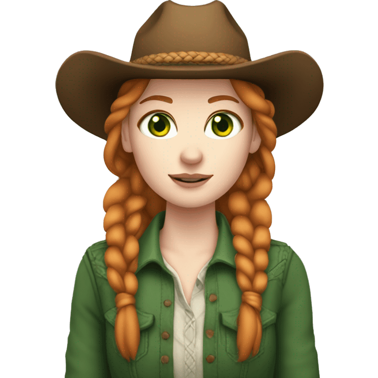 Cowgirl, pale skin, ginger braid, green eyes emoji