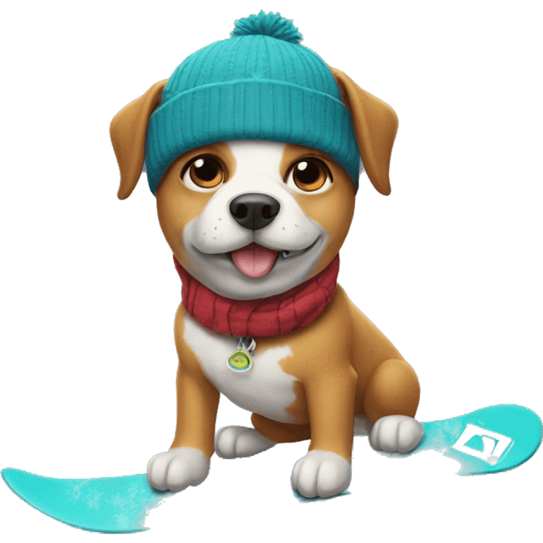 Dog snowboarding with dragon hat emoji