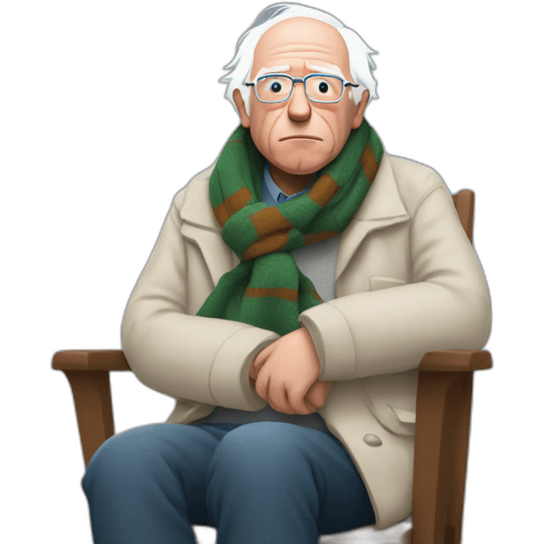 Bernie sanders sitting on chair having cold wearing a scarf emoji