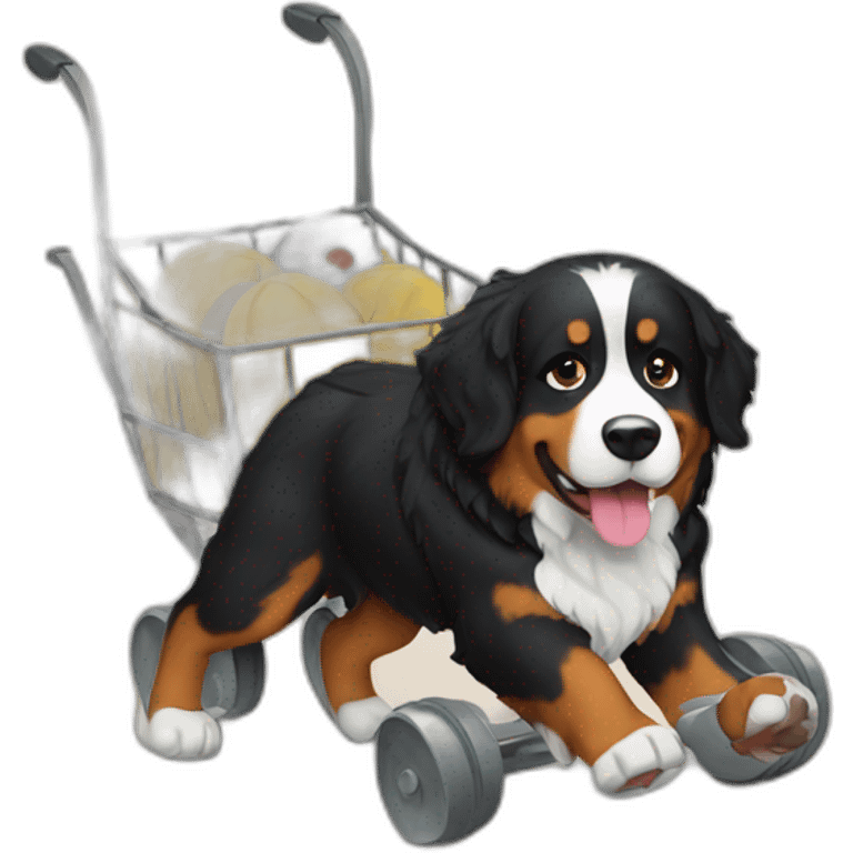 Bernese mountain dog hiking pulling a cart emoji