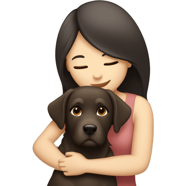 A dark hair girl hugging her beige labrador  emoji