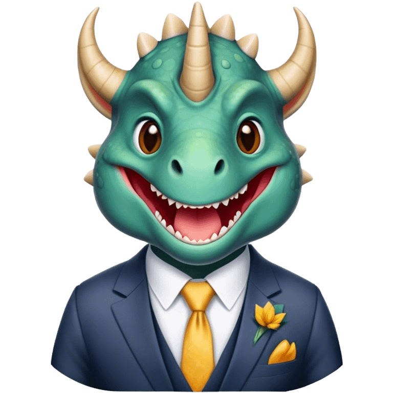 kind face of a triceratops in a suit laughing with tears emoji