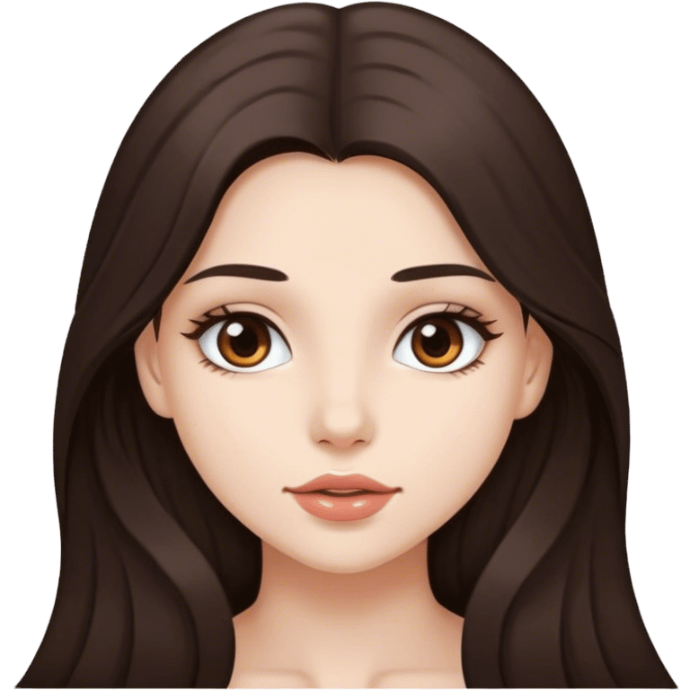 pretty girl, long hair, brown eyes, natural lips, white skin, dark brown hair emoji