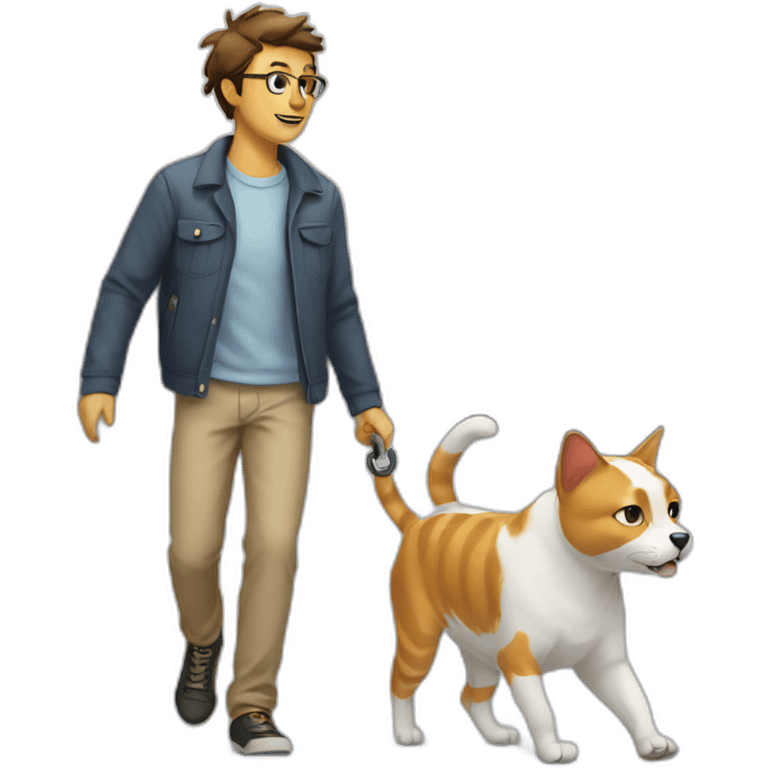 innovative cat walking a dog emoji