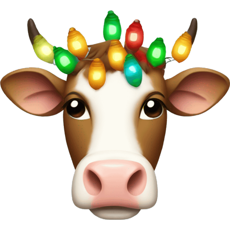 Cow wearing Christmas lights emoji