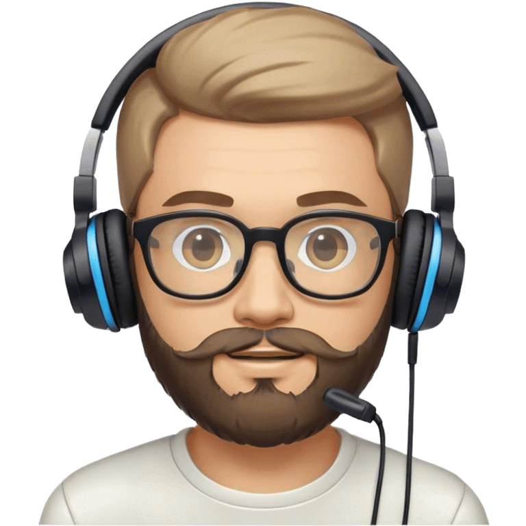 Muchacho guapo con lentes con barba de candado con audífonos jugando playstation  emoji