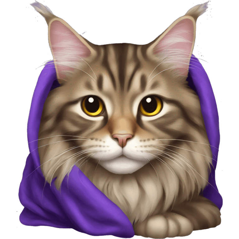 Maine coon with purple blanket emoji