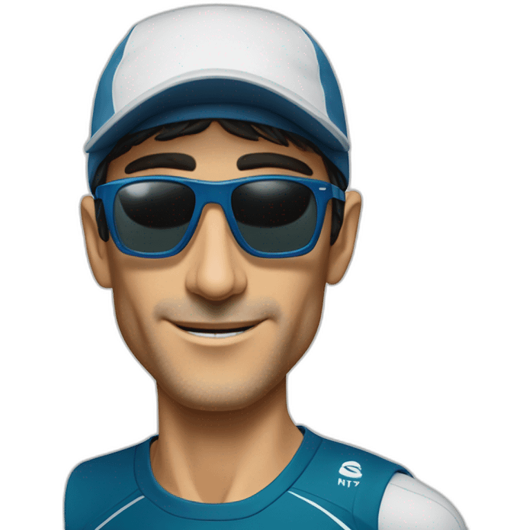 kilian jornet trail running wearing a cap sunglasses and winter shoes emoji