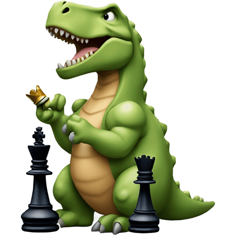 dinosaur holds a queen chess piece in its paw emoji