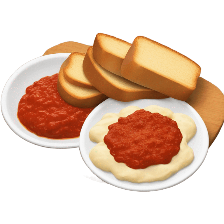 Bread slices, tomato sauce and cheese ball on the side emoji