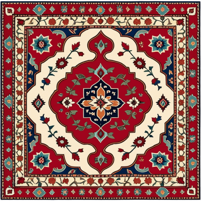 Cinematic Realistic depiction of a richly patterned Turkish carpet, rendered with exquisite details and vibrant colors, set against a soft, warmly lit background that emphasizes its artisanal craftsmanship emoji