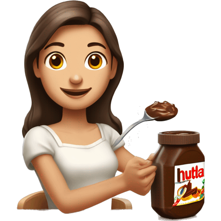 Une jeune femme châtain qui mange un pot de Nutella emoji