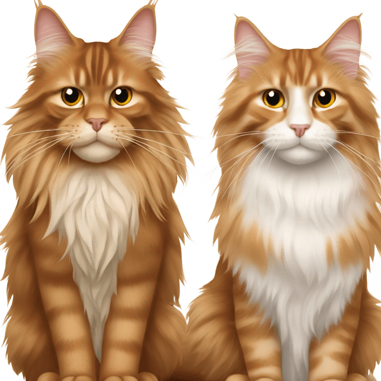 Brown maine coon cat with orange main coon cat emoji