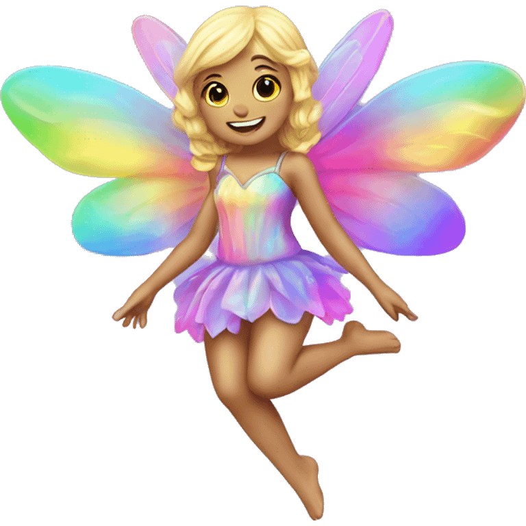 Iridescent fairy flying twinkle rainbow neon emoji