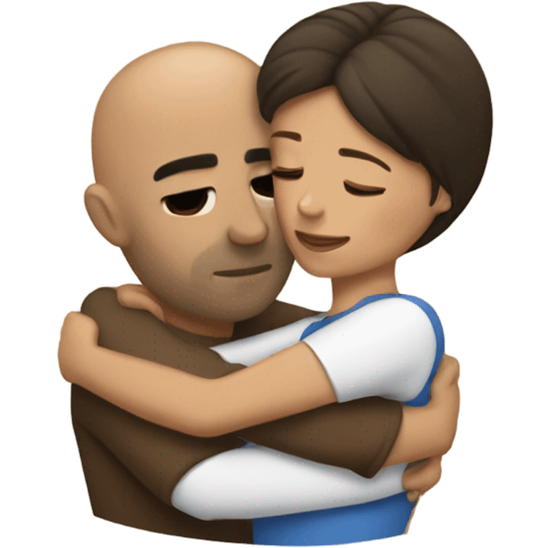 Comforting hug from brunette Puerto Rican to shorter bald male emoji