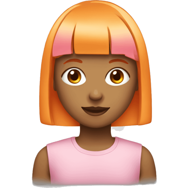 girl with orange straight hair and bangs wearing pink emoji