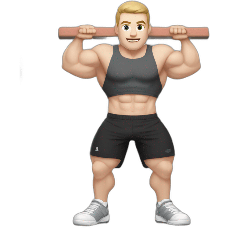 Pale skinned Fit Man With the biceps and dark brown hair in black shirt, gray sports shorts and white Sneakers Relies on the crossbar emoji